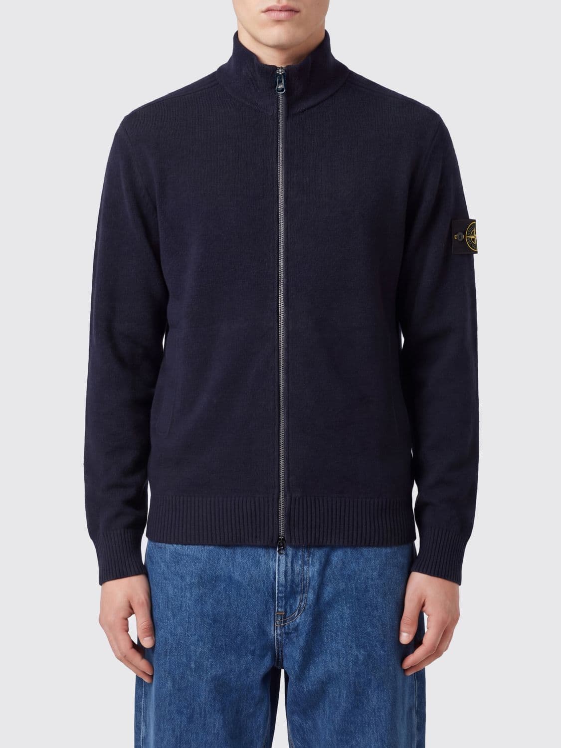 Stone Island Virgin Wool Turtleneck Cardigan with Compass Logo Patch