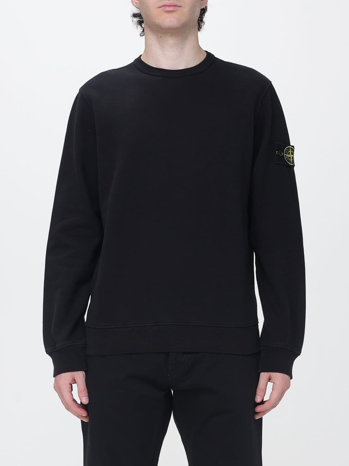 Stone Island Crewneck Jumper in Cotton Jersey with Compass Logo Patch