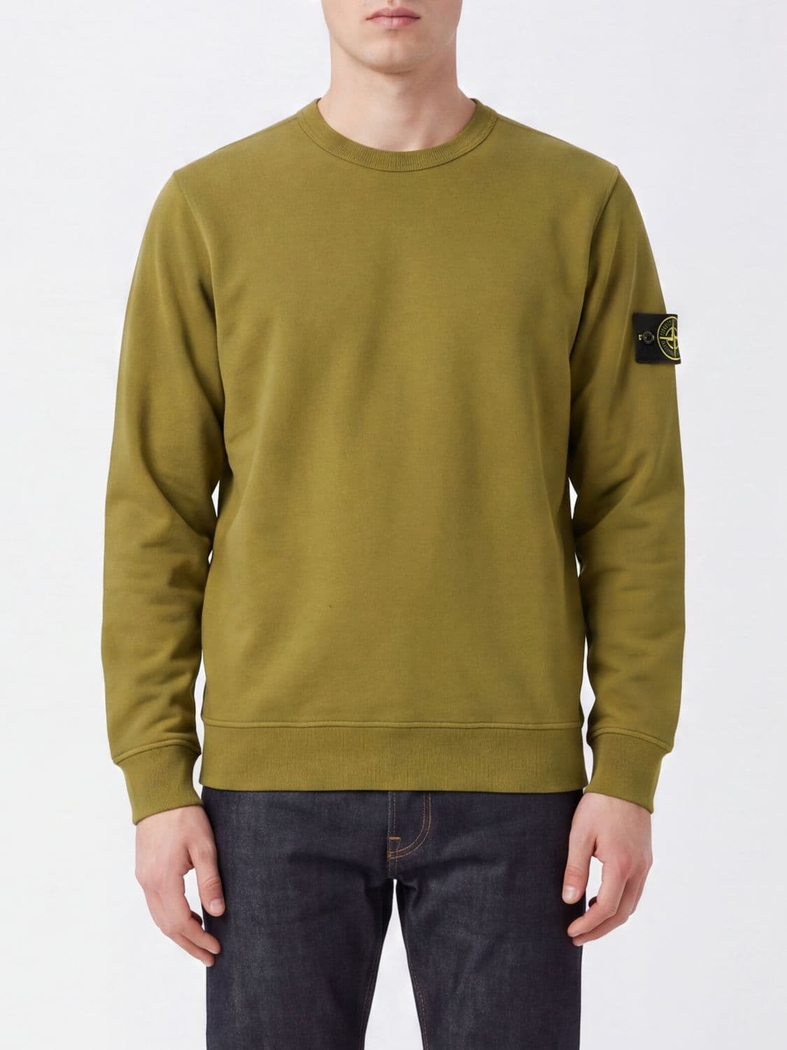Stone Island Crewneck Jumper in Cotton Jersey with Compass Logo Patch