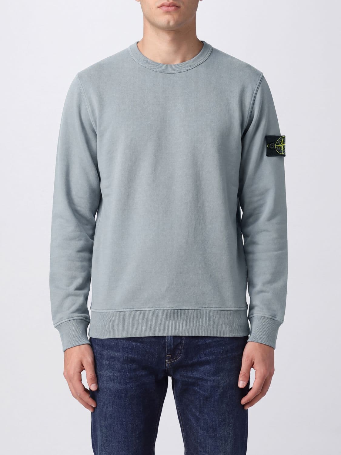 Stone Island Crewneck Jumper in Cotton Jersey with Compass Logo Patch