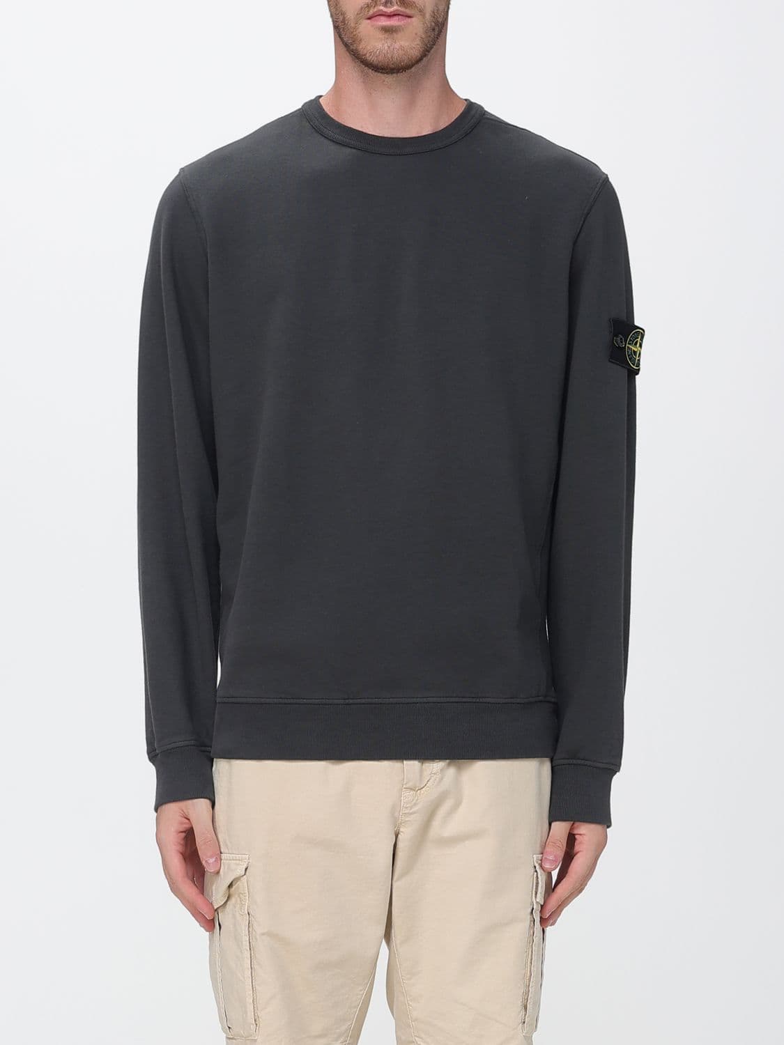 Stone Island Crewneck Jumper in Cotton Jersey with Compass Logo Patch