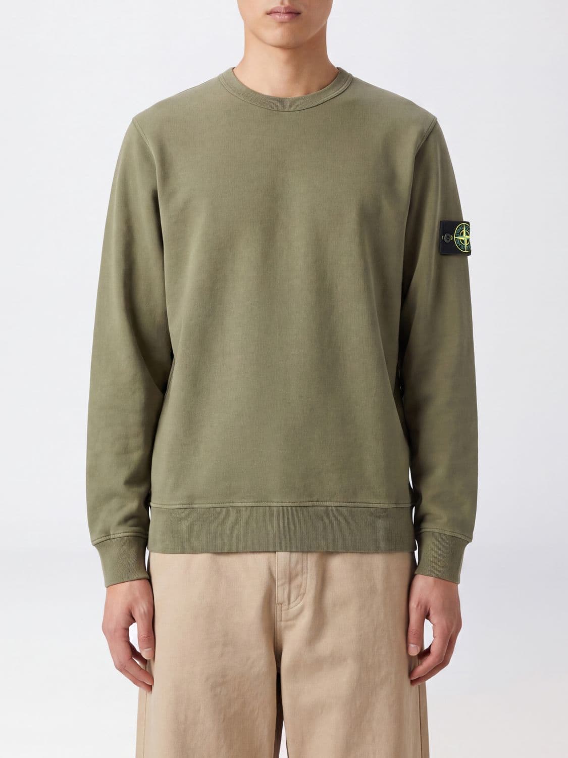 Stone Island Crewneck Jumper in Cotton Jersey with Compass Logo Patch