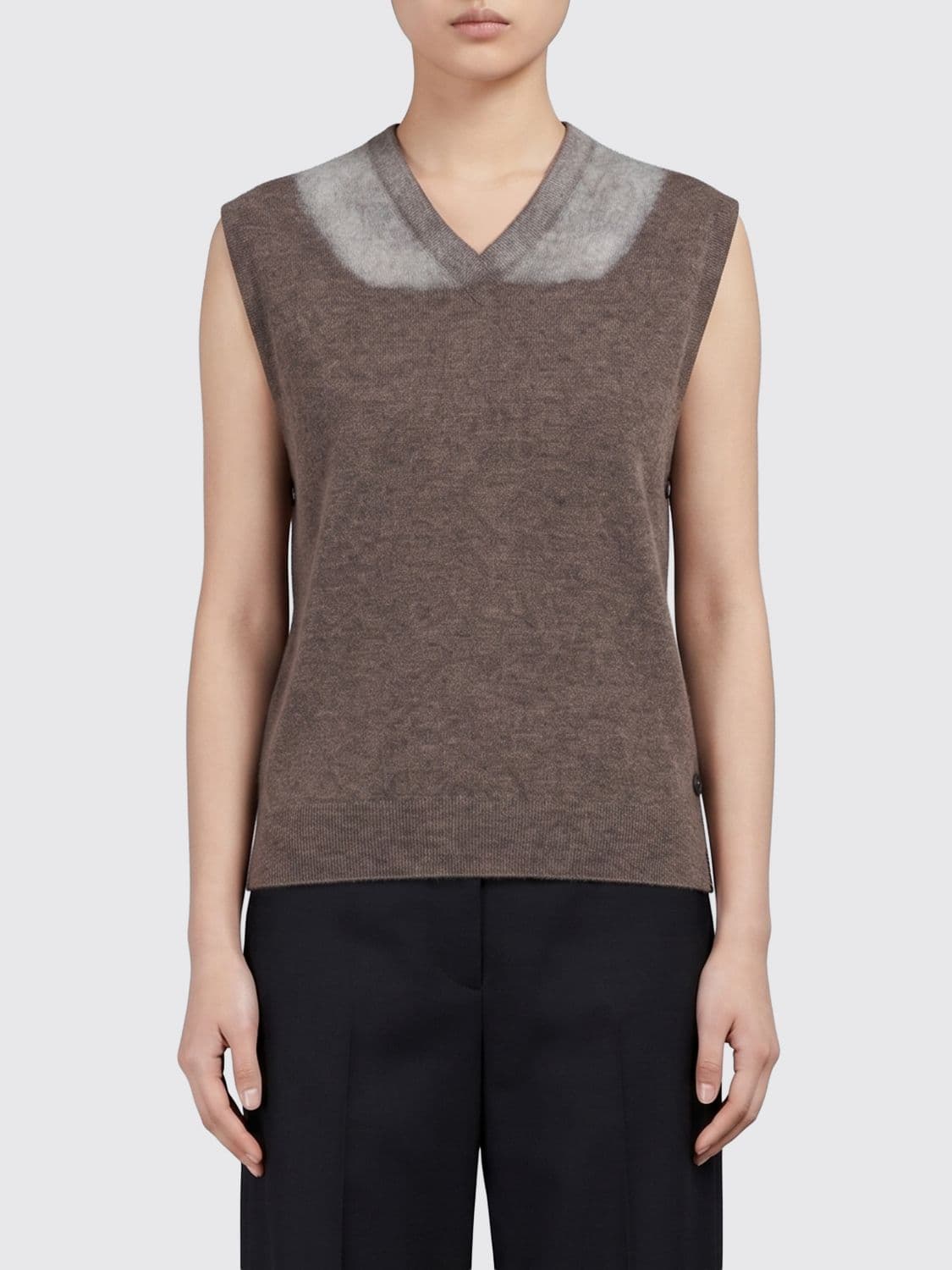 Maison Margiela Virgin Wool Knitted Waistcoat with V-Neck and Abstract Pattern