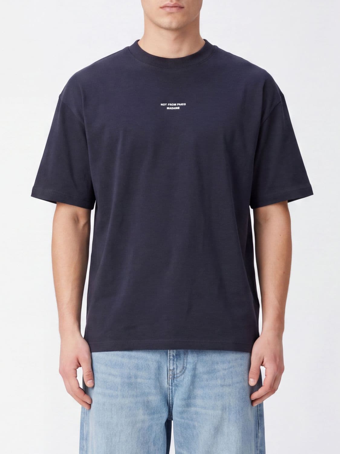 Drôle De Monsieur Cotton T-shirt with Contrasting Logo and Dropped Shoulders