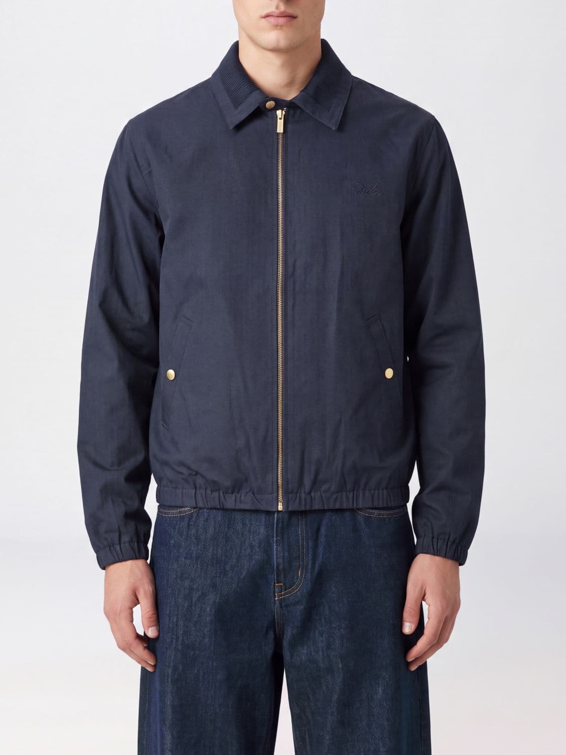 Drôle De Monsieur Calf Leather Shirt Jacket with Zip Closure