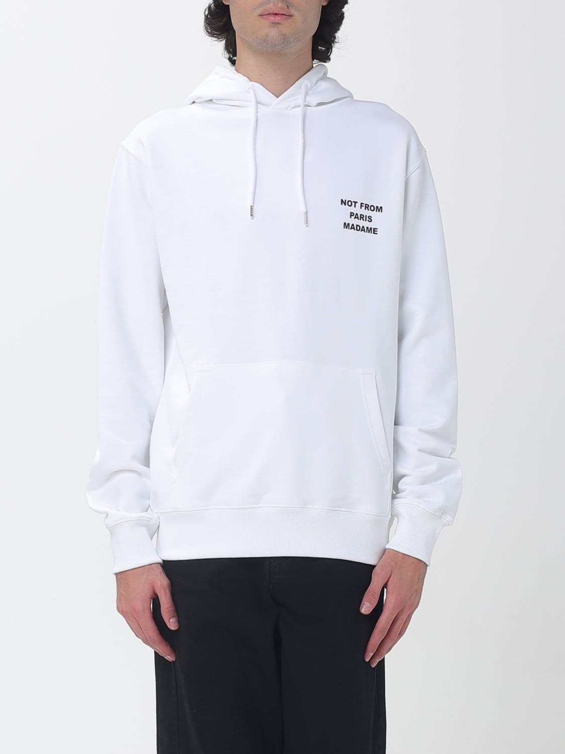 Drôle De Monsieur Cotton Hoodie with Slogan Print and Kangaroo Pocket