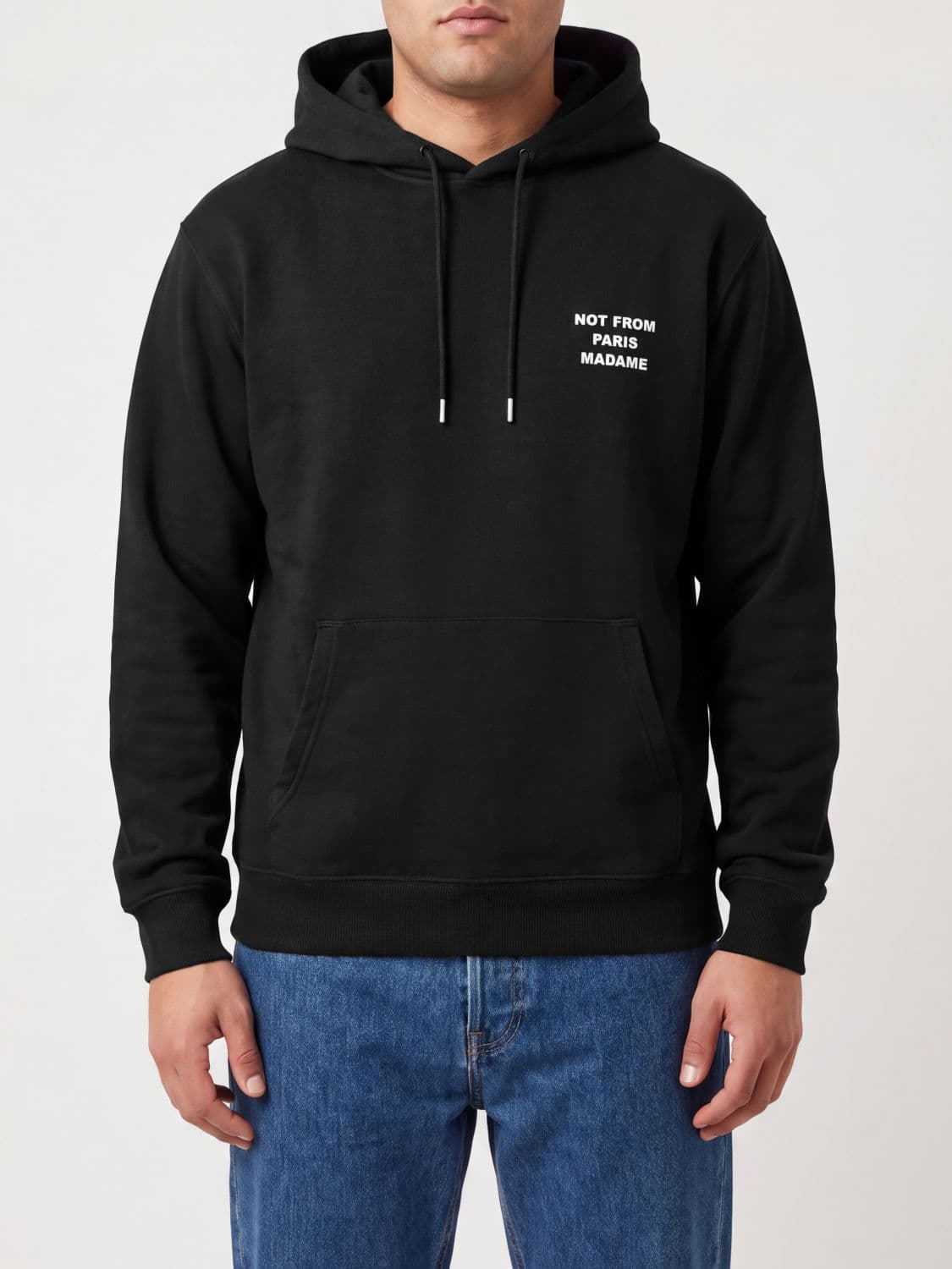 Drôle De Monsieur Cotton Hoodie with Slogan Print and Kangaroo Pocket