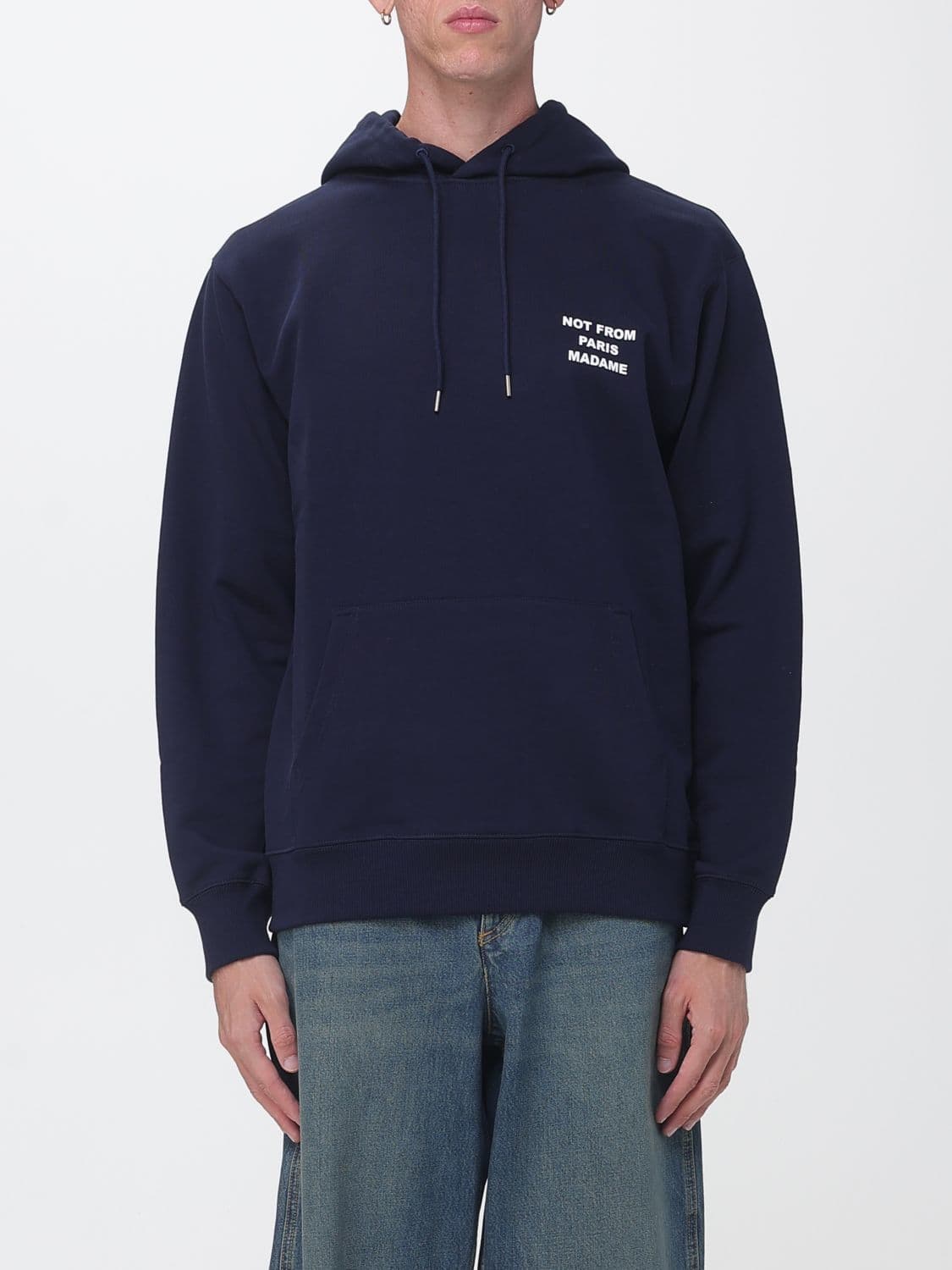 Drôle De Monsieur Cotton Hoodie with Slogan Print and Kangaroo Pocket