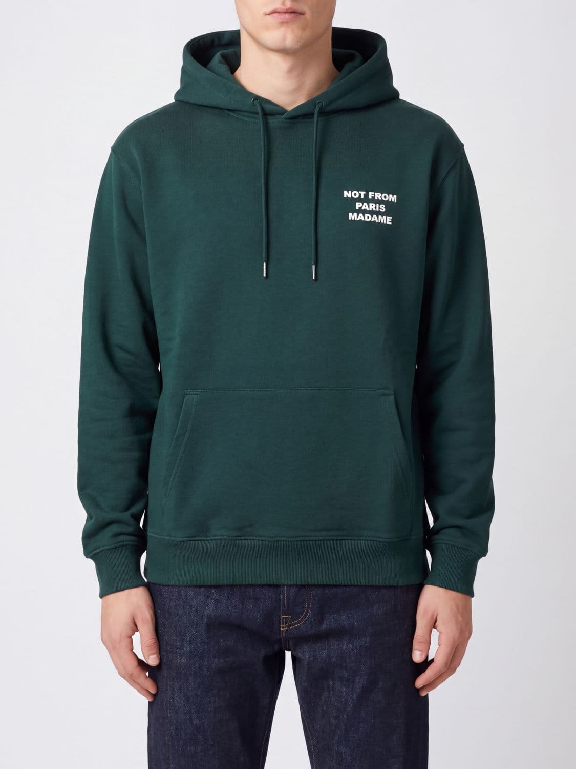 Drôle De Monsieur Cotton Hoodie with Slogan Print and Kangaroo Pocket