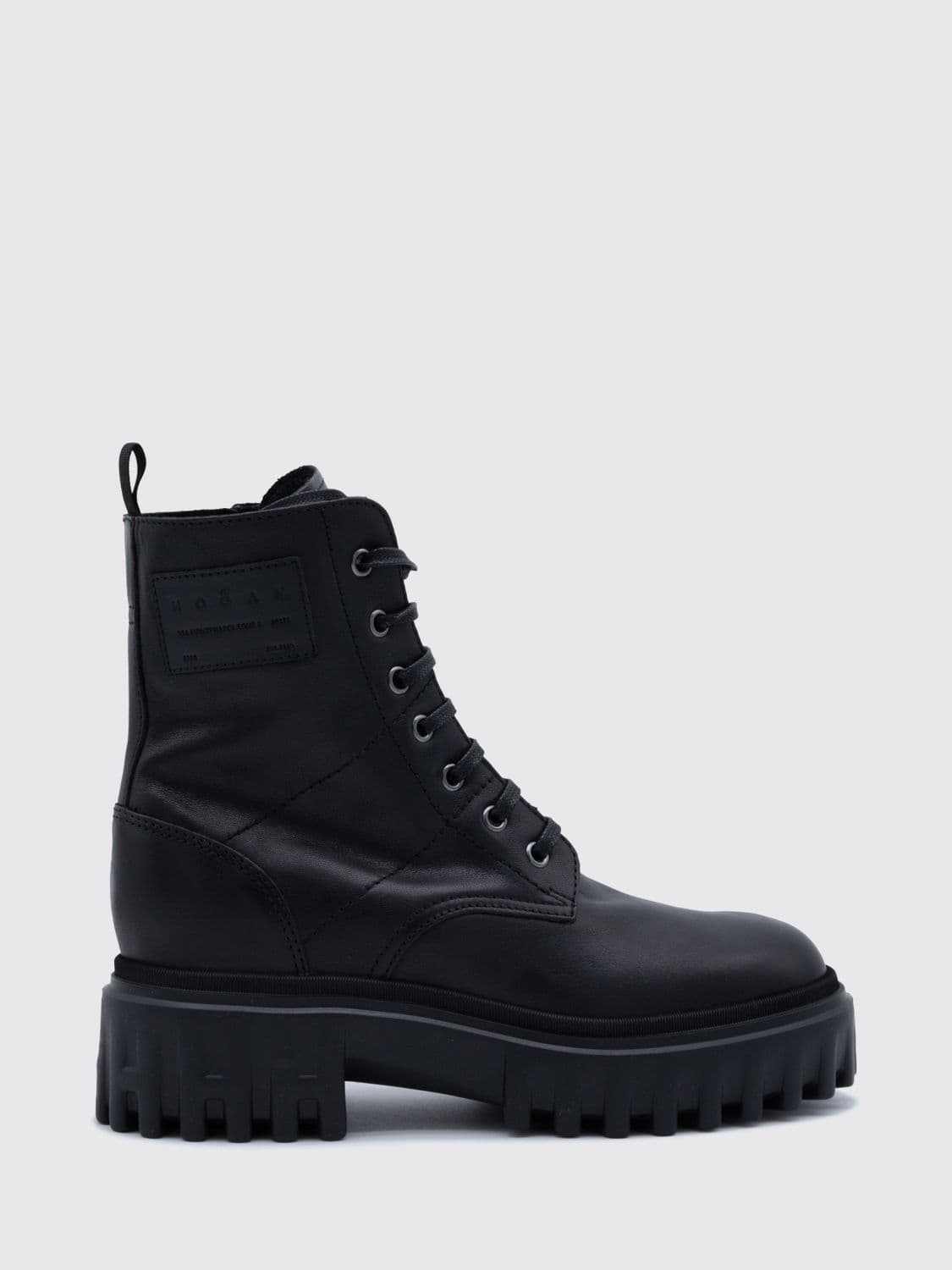 Hogan H700 Smooth Calfskin Combat Boots with Lug Sole