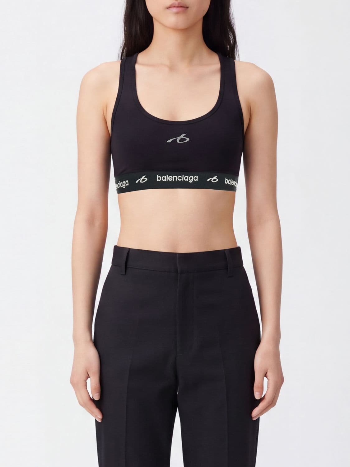 Balenciaga Cropped Technical Fabric Sports Top with Contrast Logo