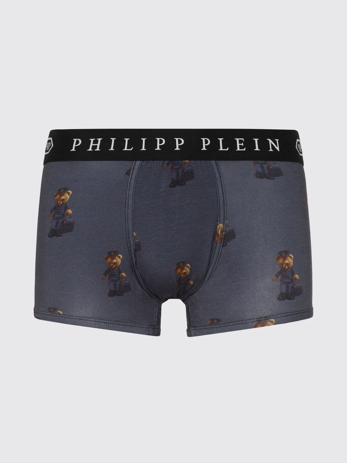 Philipp Plein Stretch Cotton Boxer Shorts with Teddy Bear Print and Logo Waistband