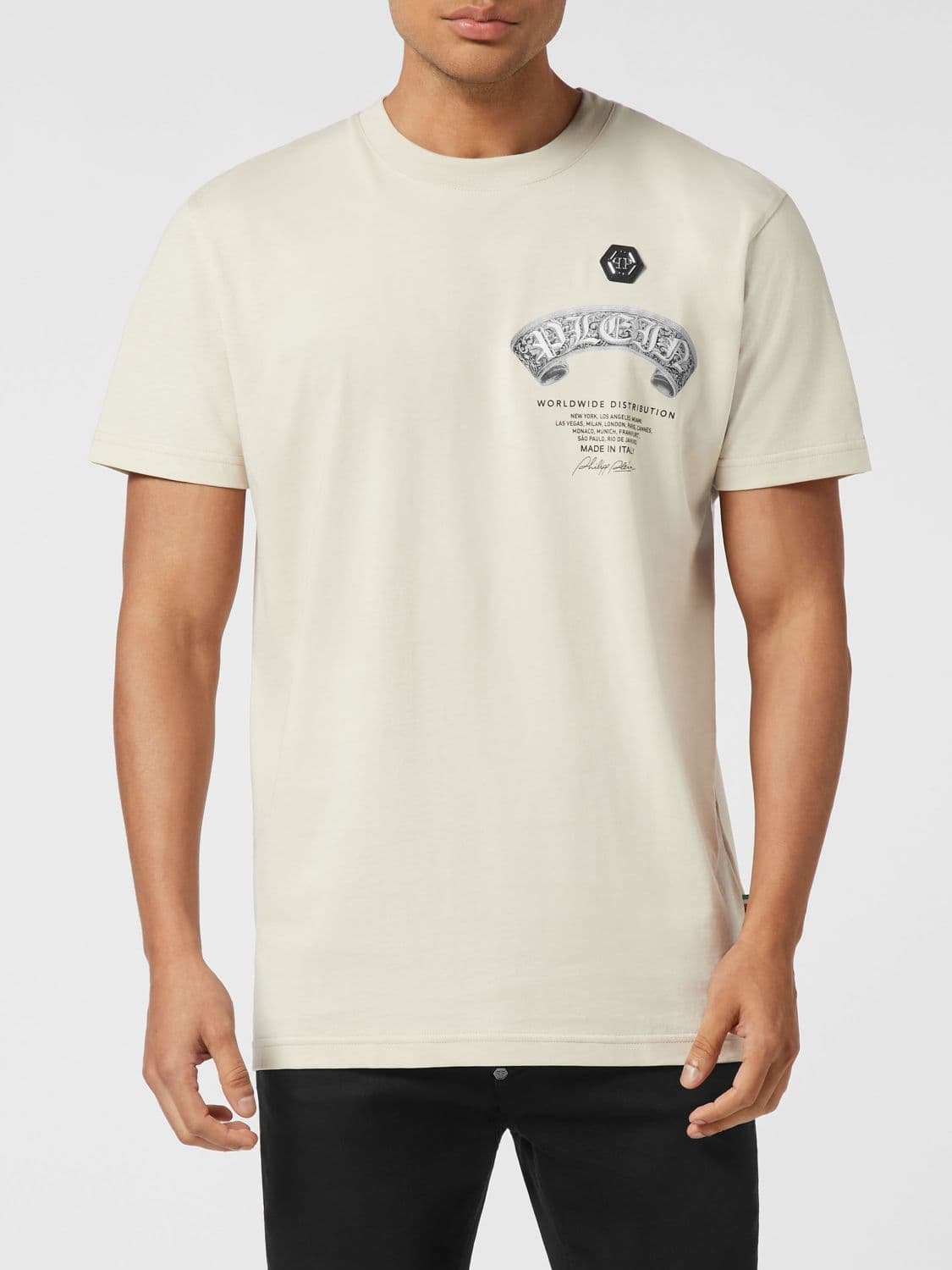 Philipp Plein Cotton Jersey T-shirt with Crew Neck and Skull Logo Print