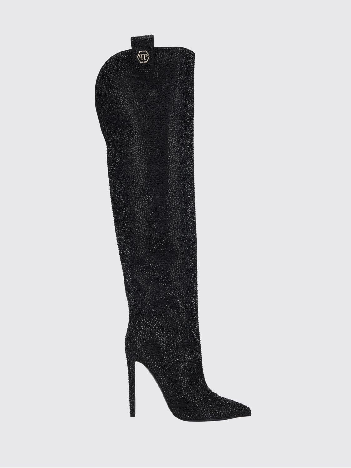 Philipp Plein Over-the-Knee Boots in Polyester with Crystals and High Heel