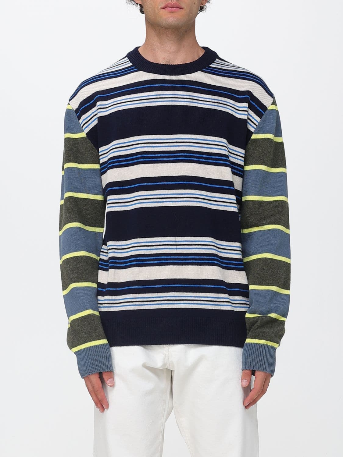 Paul Smith Relaxed Fit Multicolour Stripe Wool and Cotton Crewneck Jumper