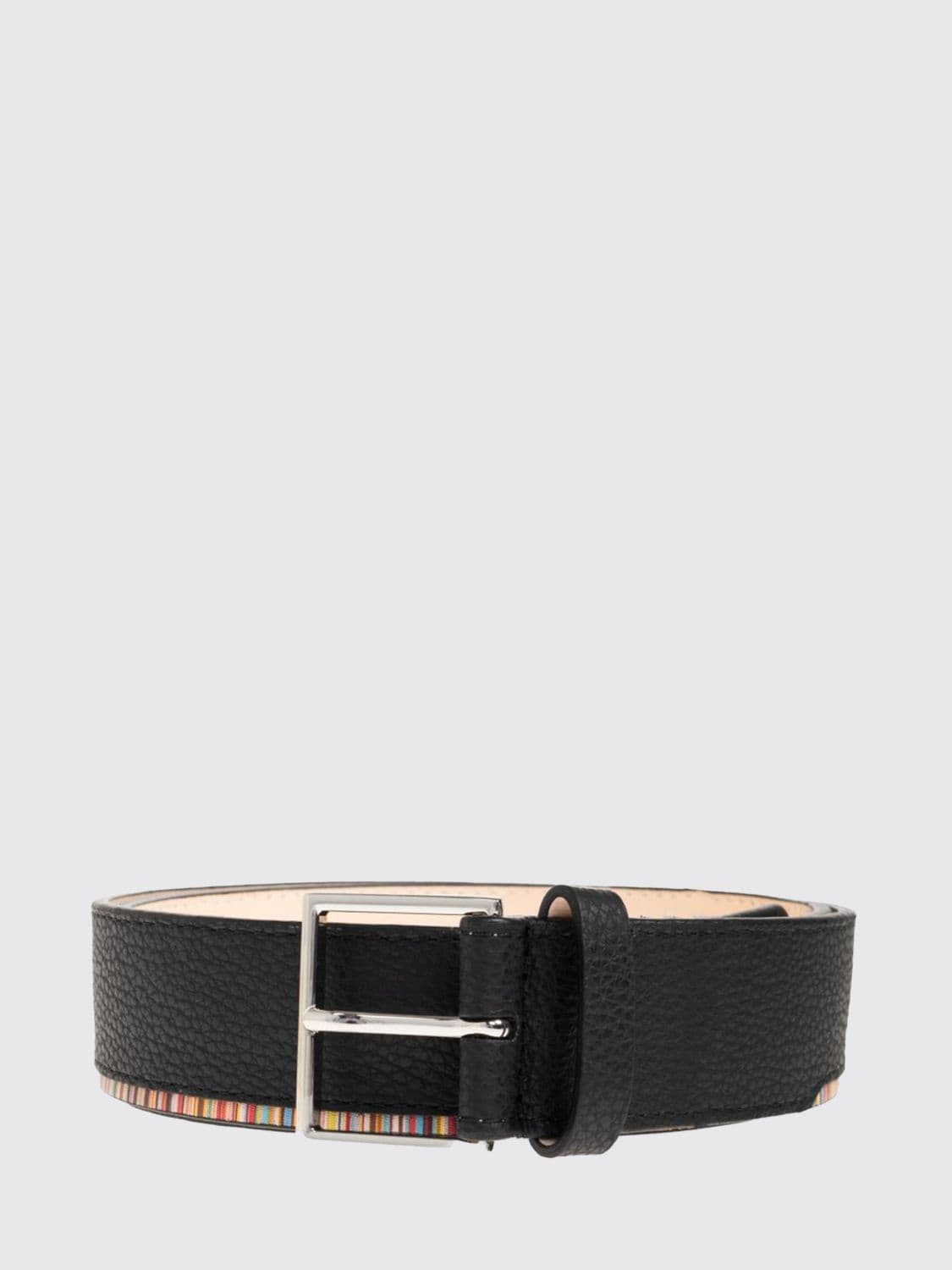 Paul Smith Grained Calfskin Belt with Multicolour Stripe Loop
