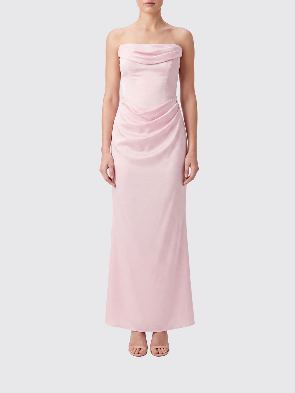 Rotate Off-the-Shoulder Draped Satin Bustier Gown for Evening Events