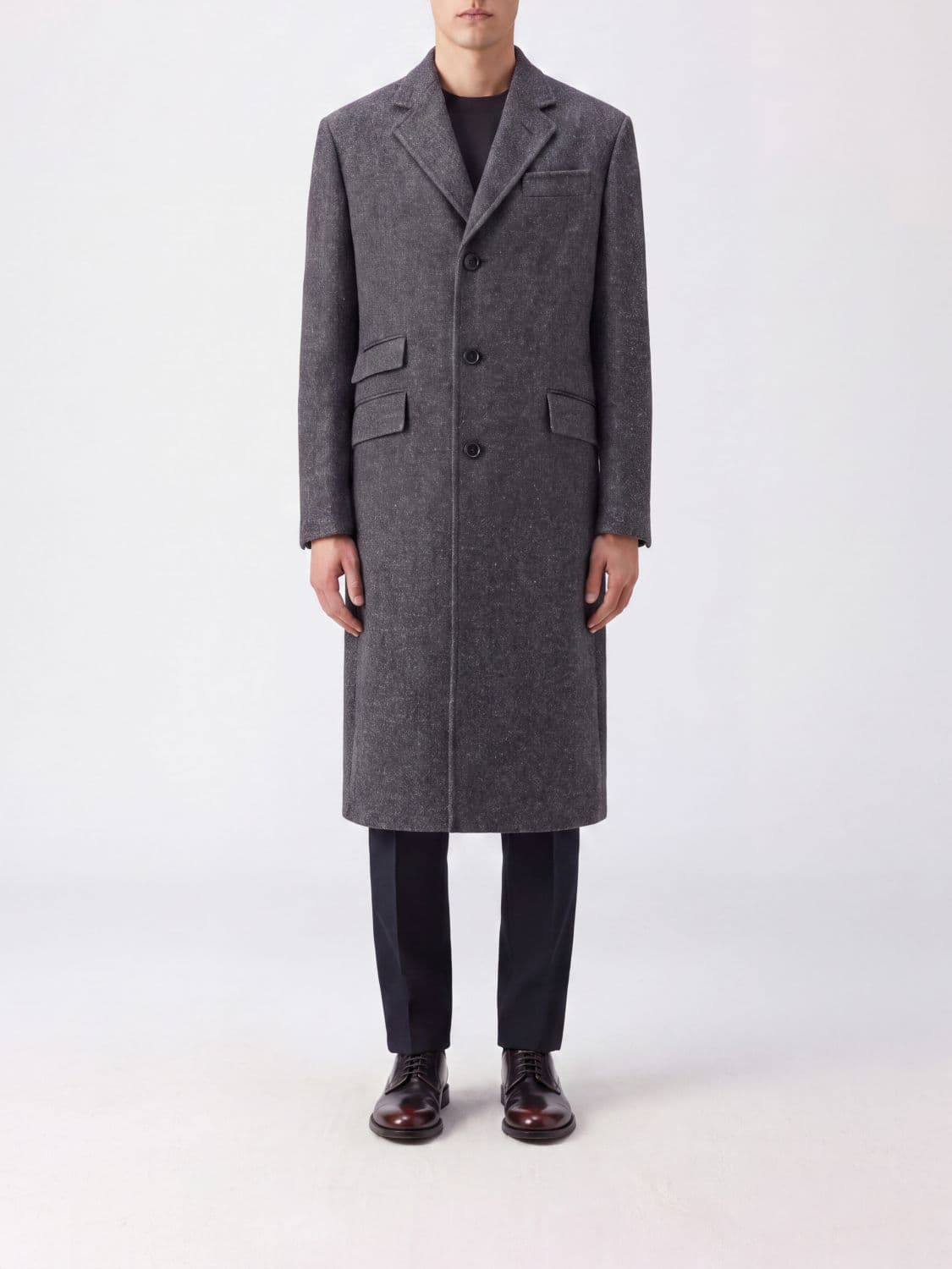 Valentino Garavani Single-Breasted Long Coat in Merino Wool with Notch Lapels