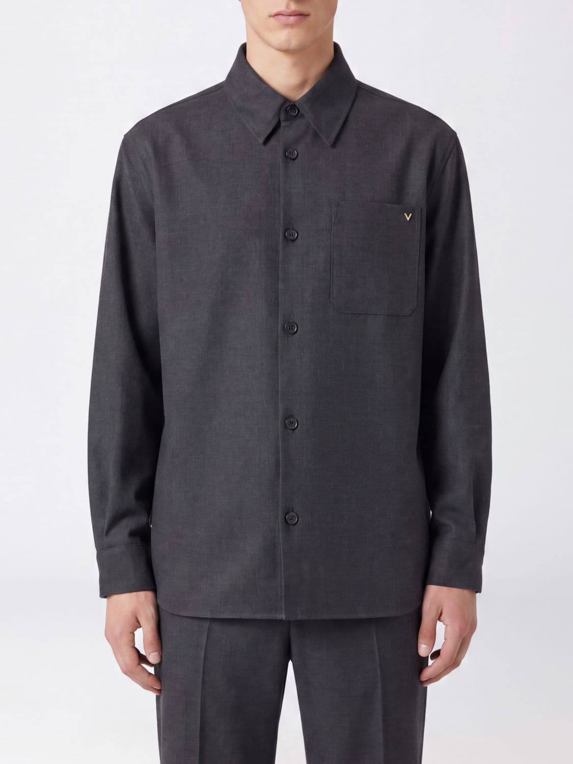 Valentino Garavani Wool Blend Shirt Jacket with Patch Pockets and VLogo Signature