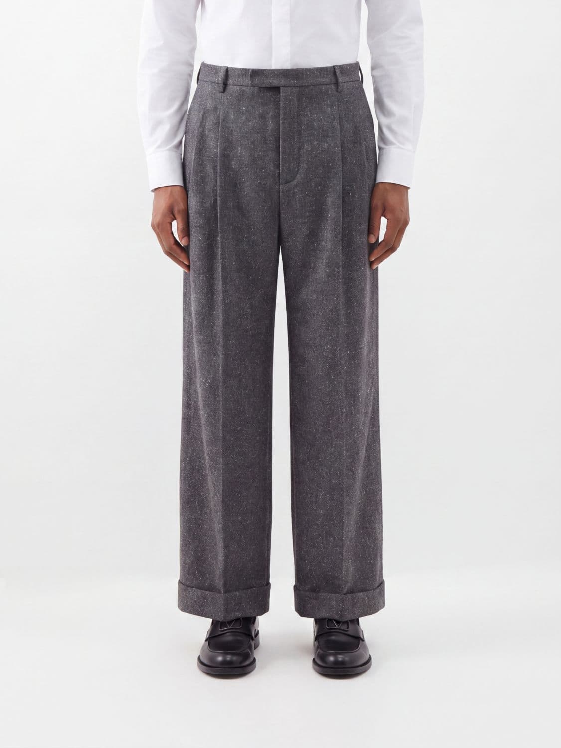 Valentino Garavani Wide-Leg Tailored Wool Blend Trousers with Turn-Up Cuffs