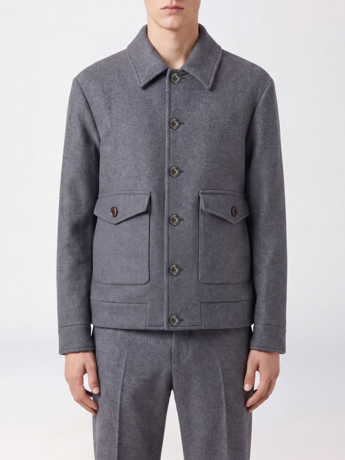 Valentino Garavani Single-Breasted Short Wool-Blend Coat with Classic Collar