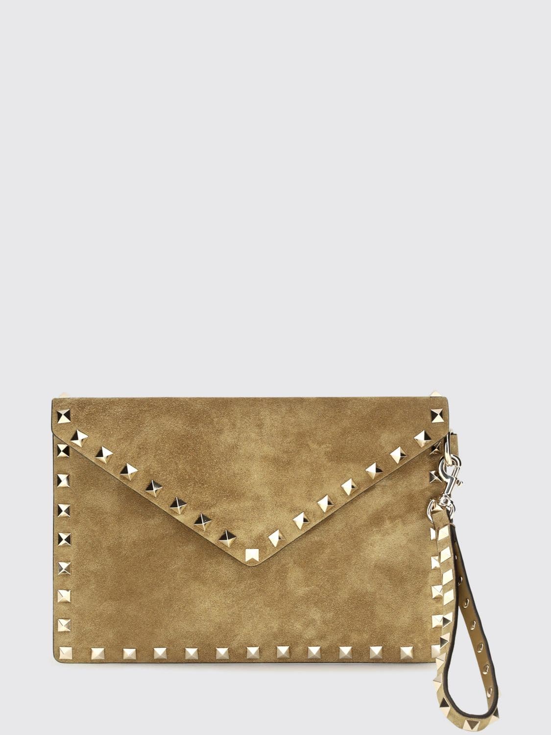 Valentino Garavani Rockstud Suede Clutch with Studs and Wrist Strap
