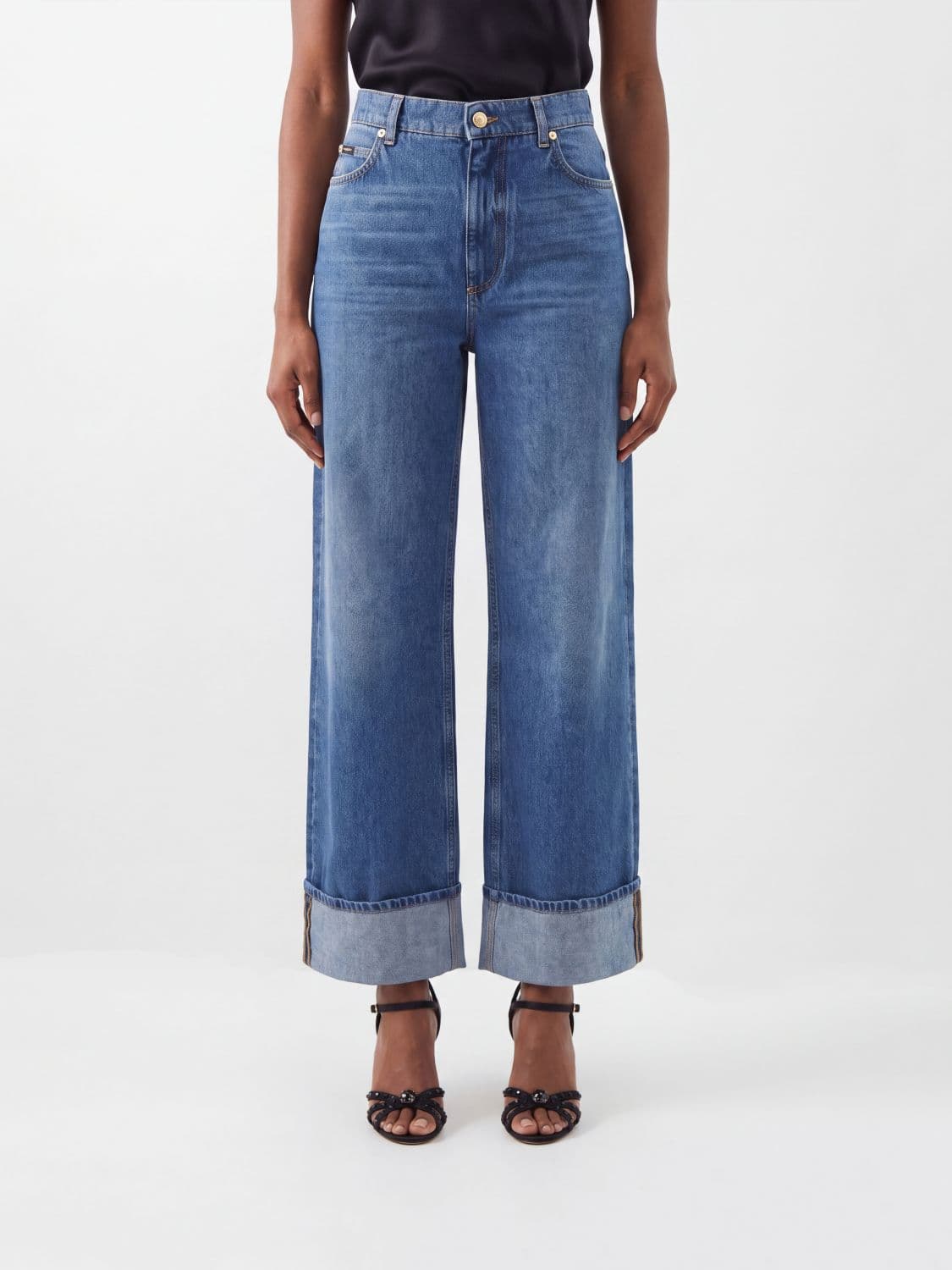 Dolce & Gabbana High-Waisted Wide-Leg Jeans in Cotton Denim with Cuffs