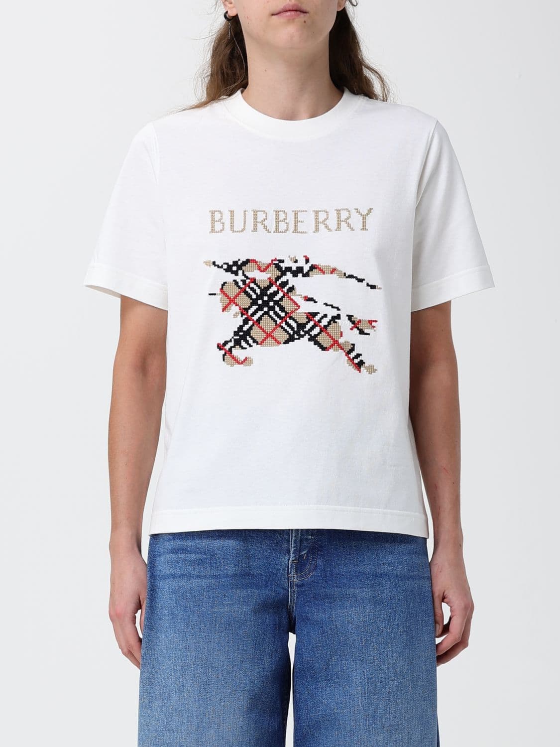Burberry Equestrian Knight Check Pattern Cotton T-Shirt