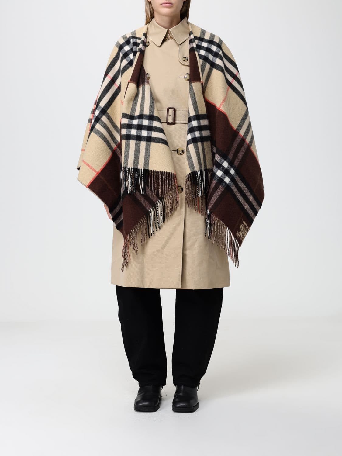 Burberry Asymmetric Vintage Check Cashmere and Wool Cape · OS