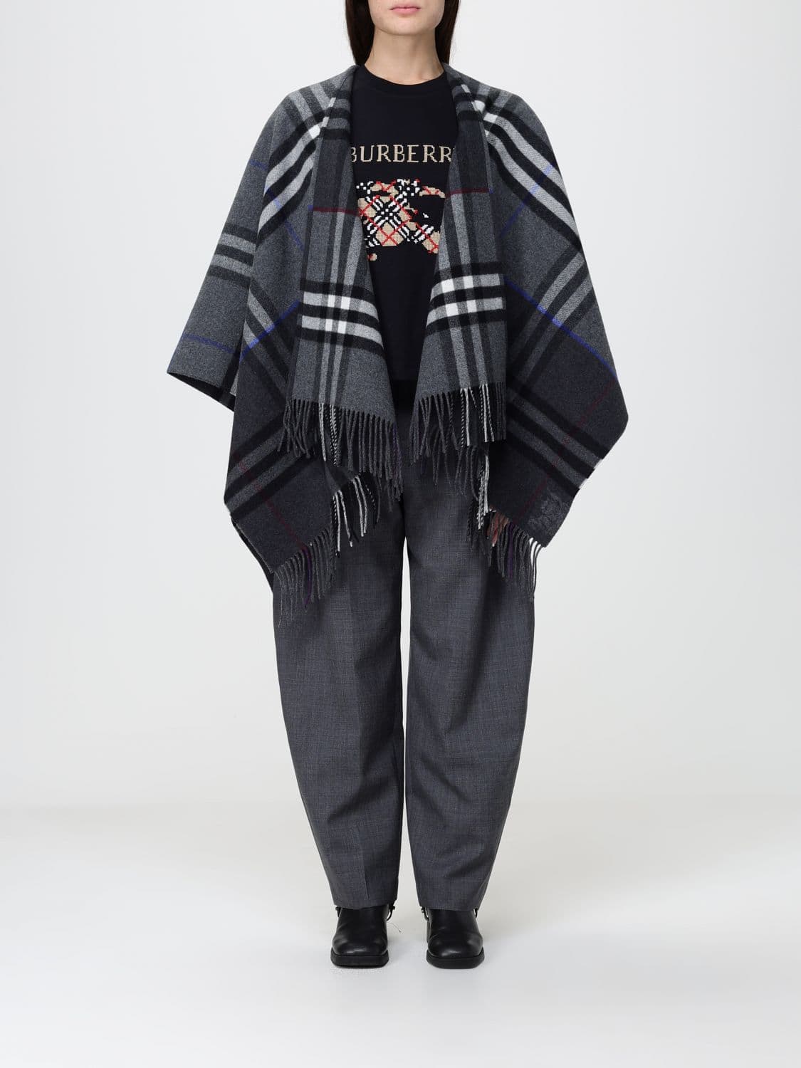 Burberry Asymmetric Vintage Check Cashmere and Wool Cape · OS