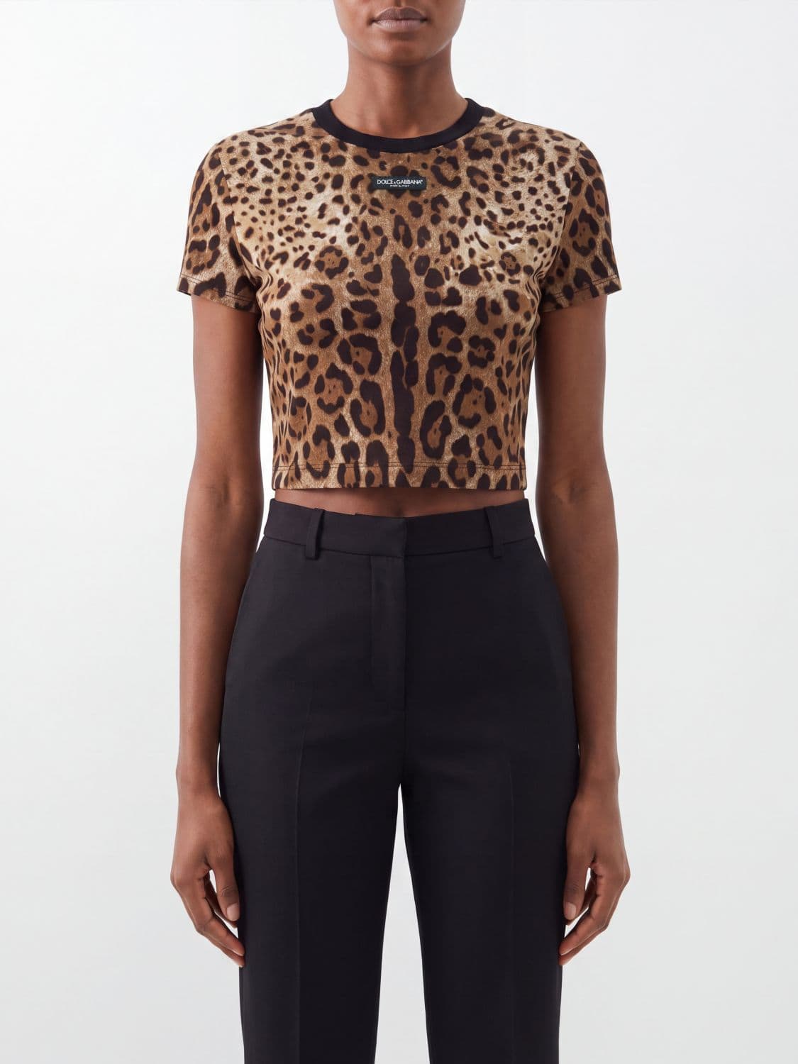 Dolce & Gabbana Animalier Print Cropped Cotton T-shirt with Logo