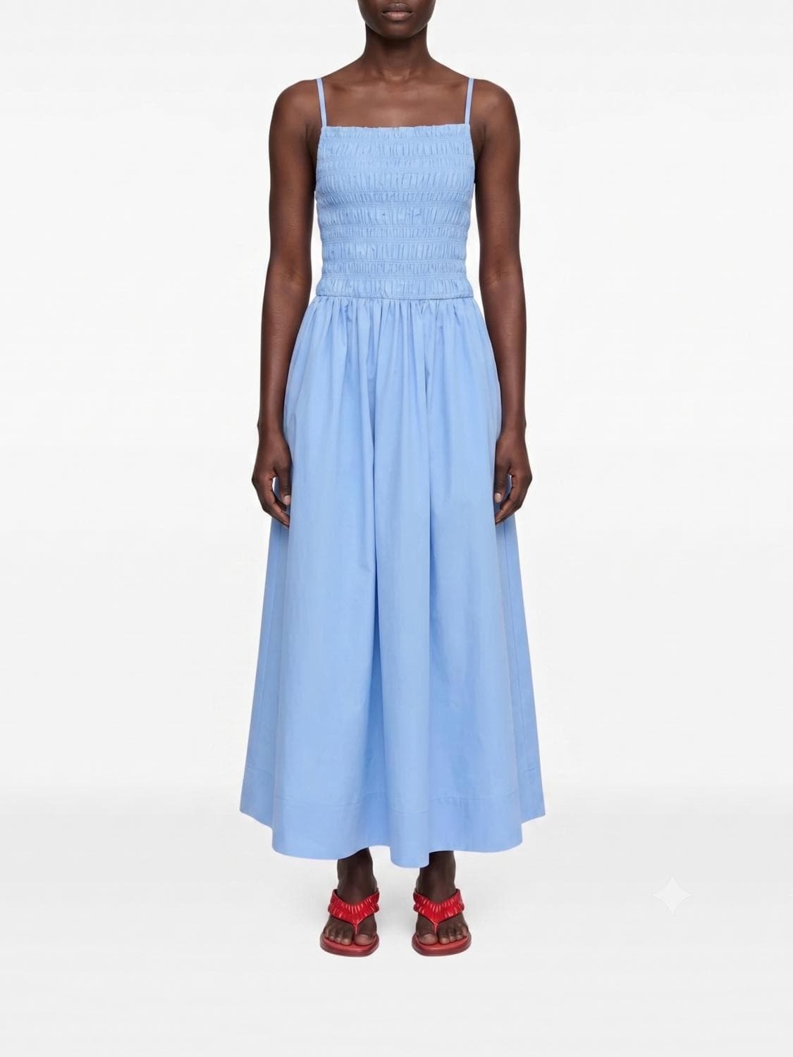 Ganni A-Line Cotton Midi Dress with Square Neckline and Thin Straps · 38
