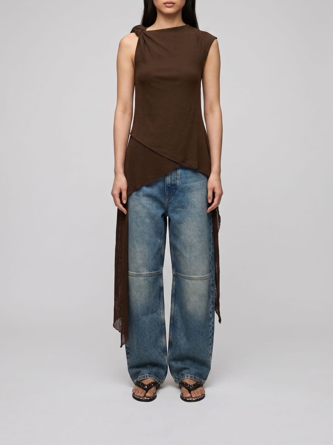 Ganni Asymmetric Slim Fit Top with Braided Straps and Neckline