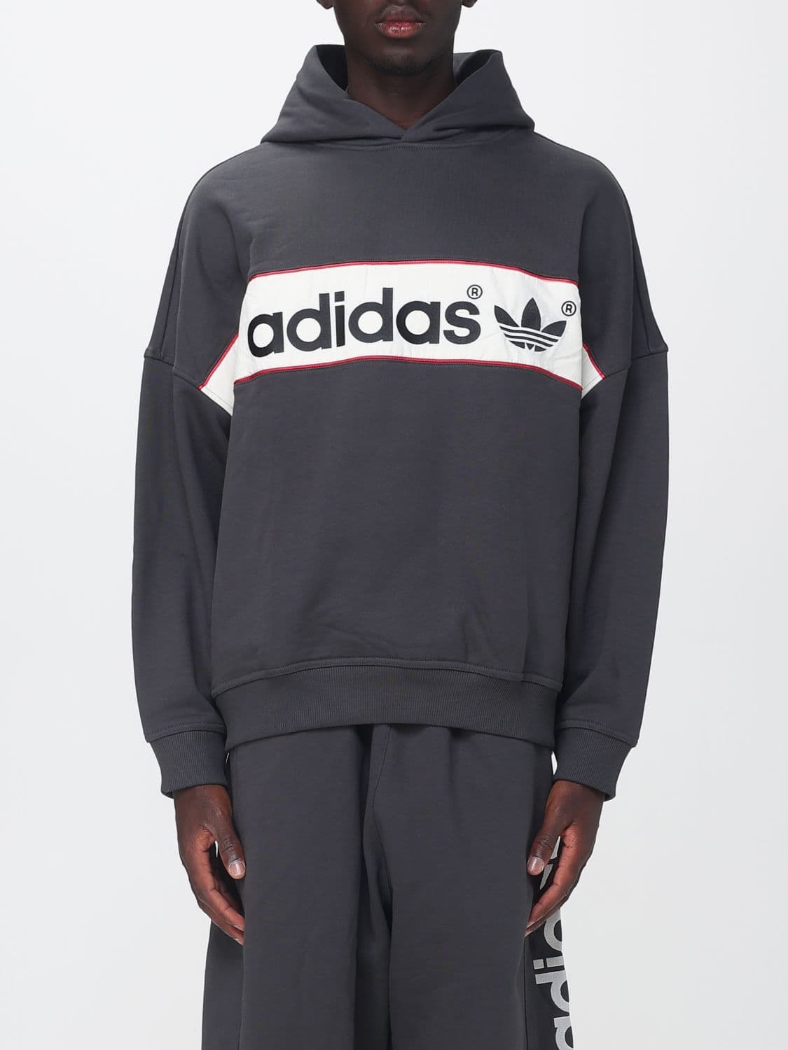 Adidas Originals Cotton-Blend Hoodie with Contrast Logo and Dropped Shoulders