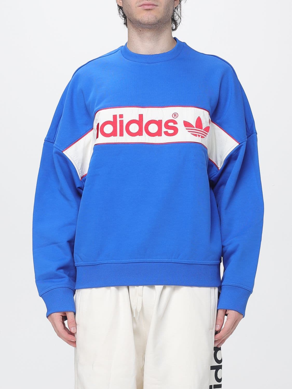 Adidas Originals Cotton-Blend Crewneck Sweatshirt with Contrast Logo and Dropped Shoulders