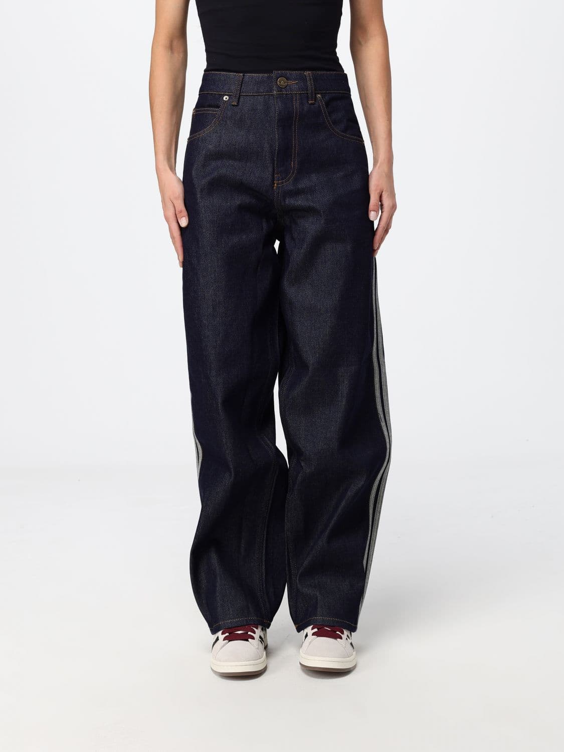 Adidas Originals High-Waisted Wide-Leg Denim Jeans with 3-Stripes Logo