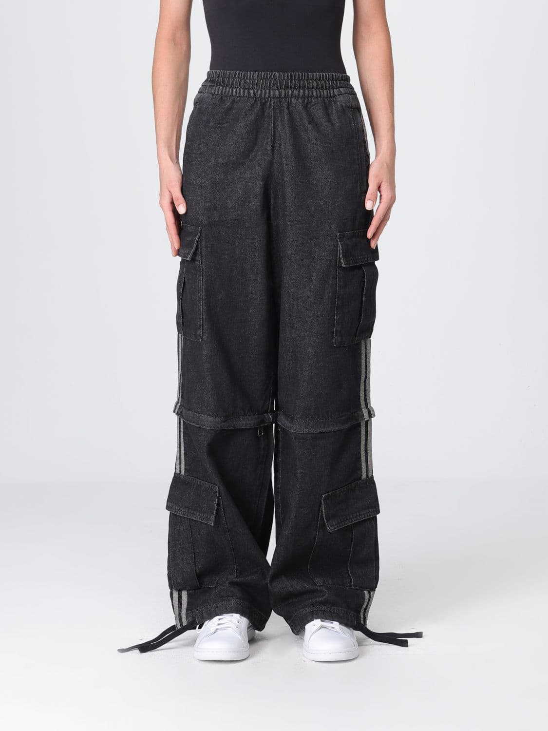 Adidas Originals Wide-Leg Cotton Denim Cargo Trousers with Elastic Waist