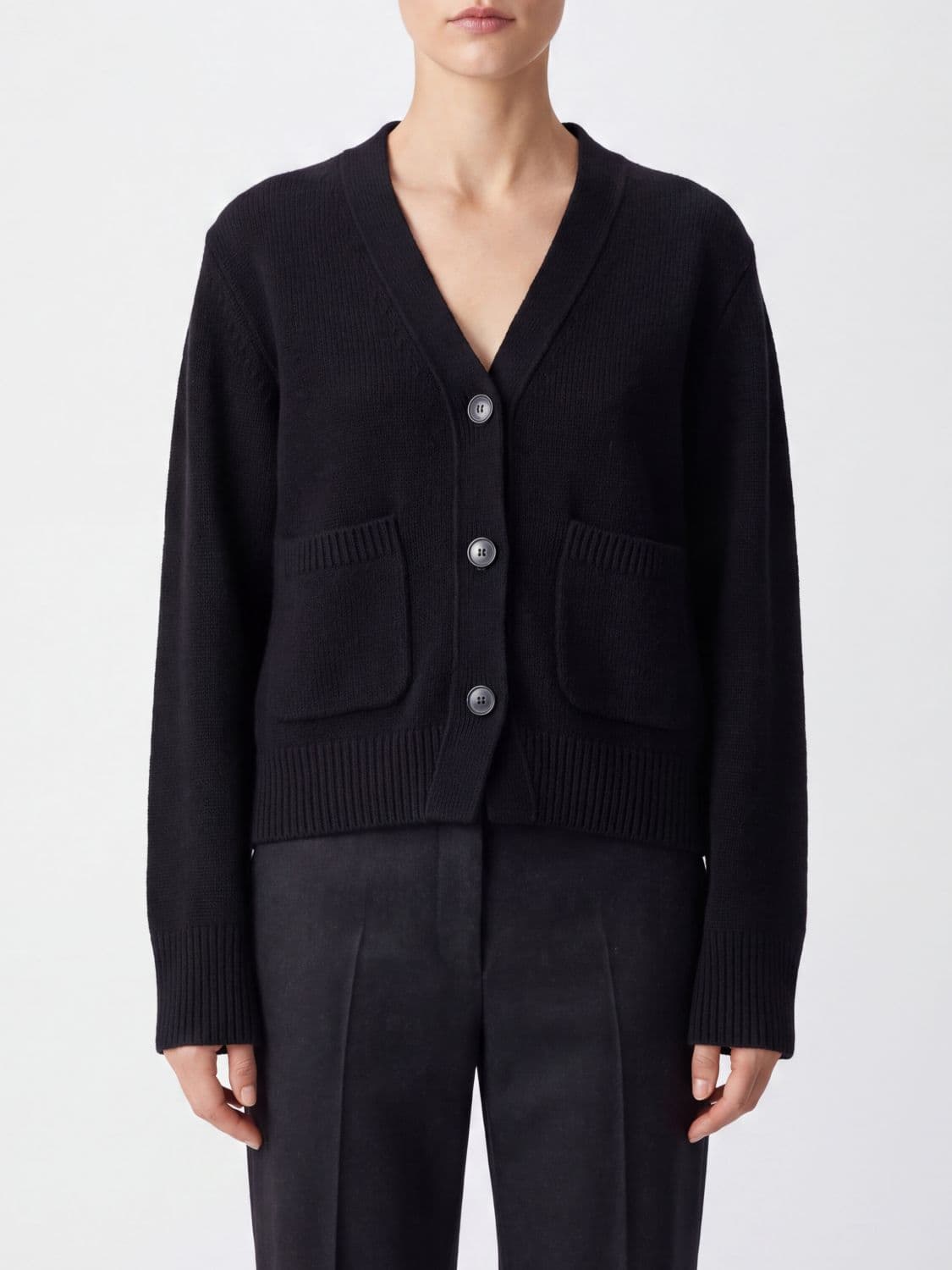 Lisa Yang 100% Cashmere V-Neck Cardigan with Ribbed Trims