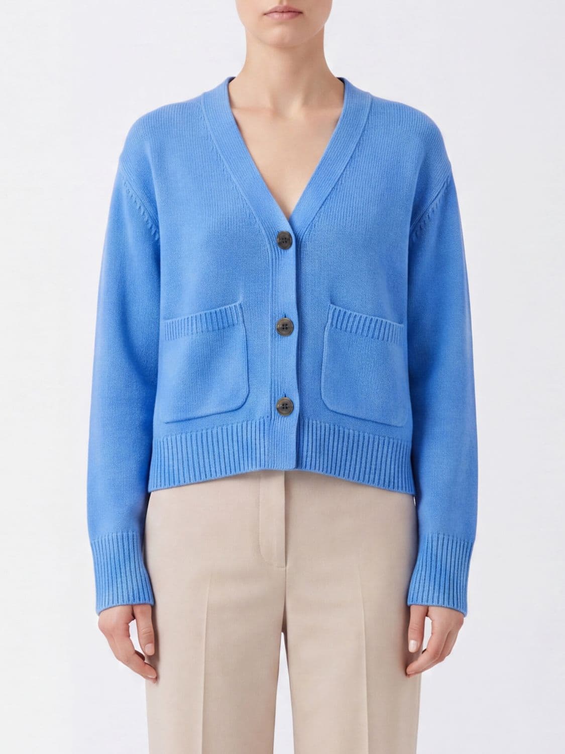 Lisa Yang 100% Cashmere V-Neck Cardigan with Ribbed Trims