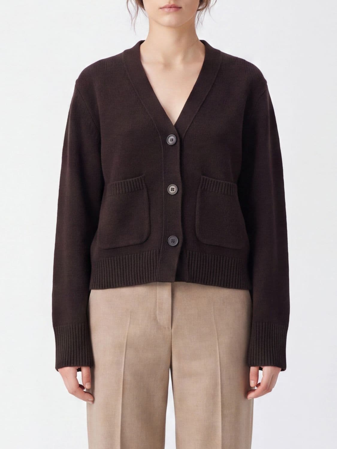 Lisa Yang 100% Cashmere V-Neck Cardigan with Ribbed Trims