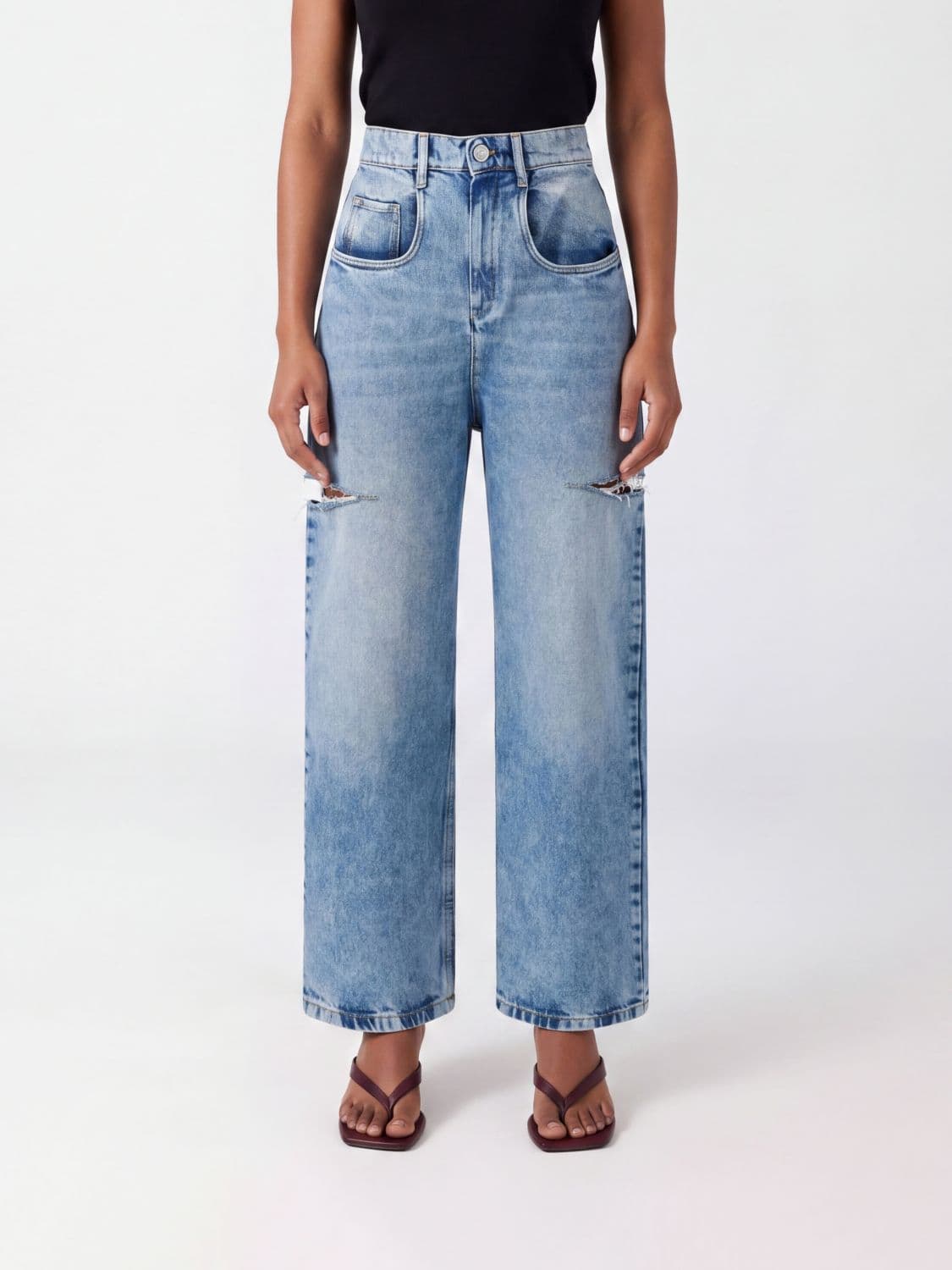 Maison Margiela High-Waisted Wide-Leg Jeans in Distressed Denim