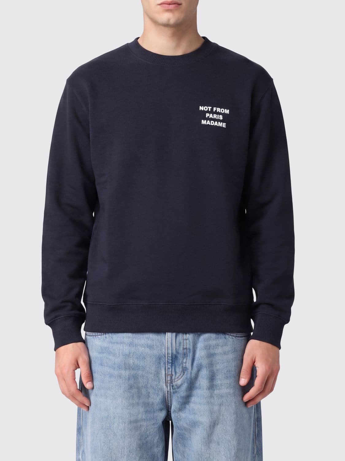 Drôle De Monsieur Cotton Crewneck Sweatshirt with Contrast Slogan Print