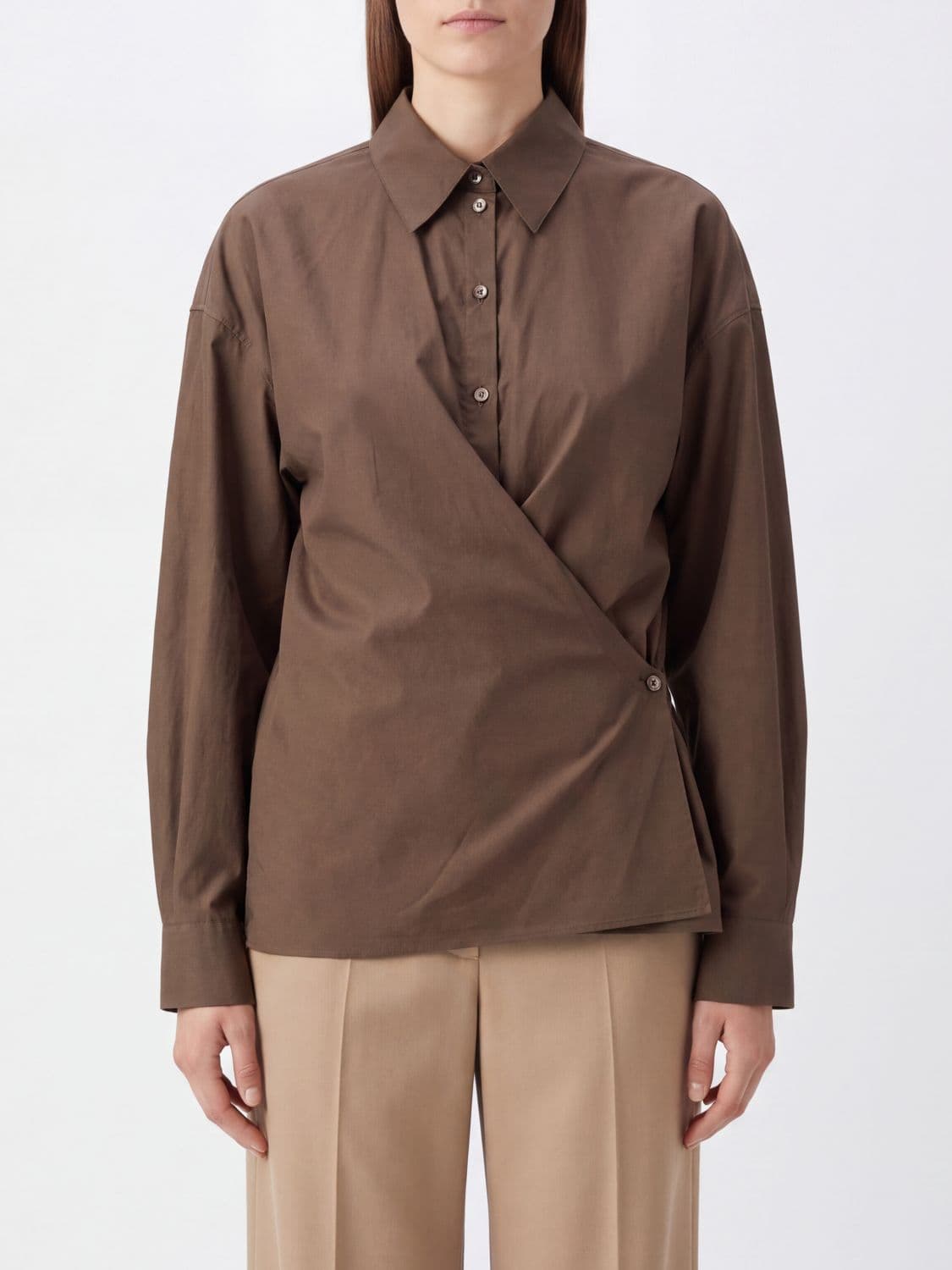 Lemaire Asymmetric Cotton and Silk Blend Shirt with Off-Center Closure