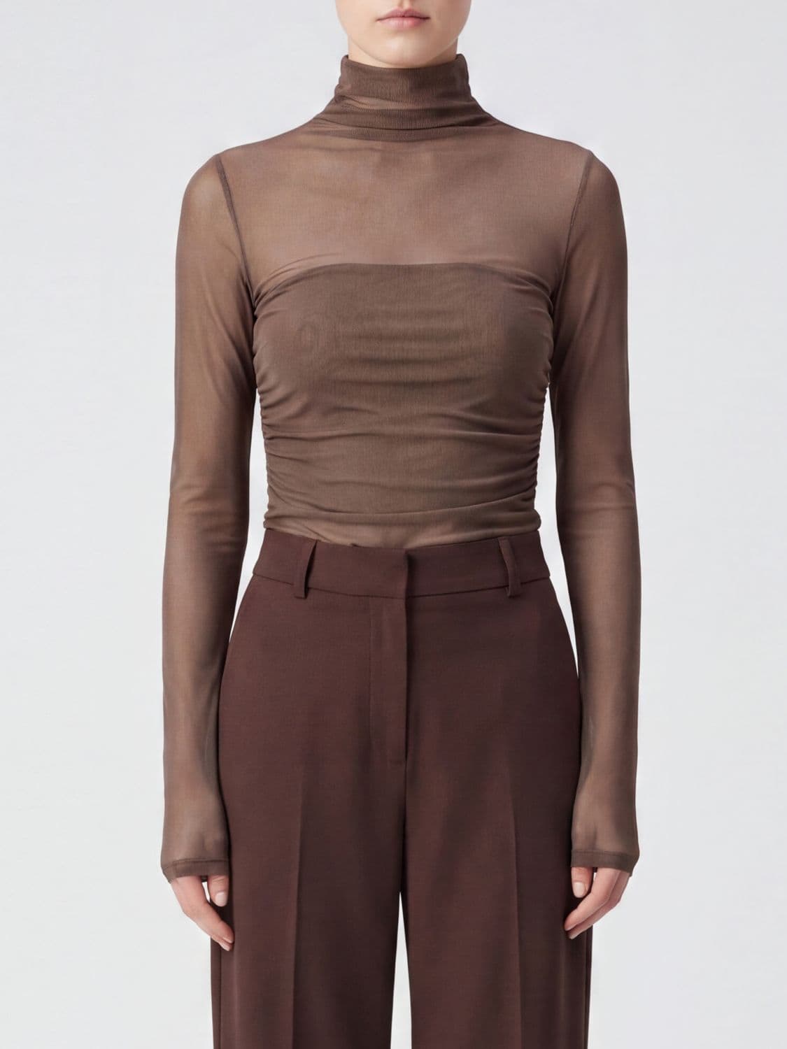 Lemaire Sheer Tulle Turtleneck Top with Tie Fastening