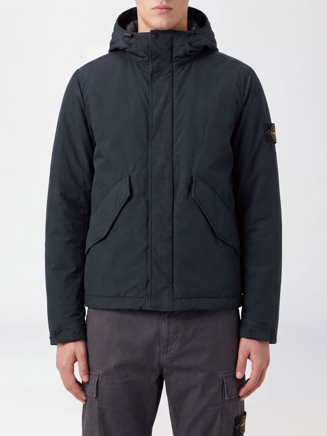 Stone Island Recycled Nylon Hooded Windbreaker Jacket with Compass Logo