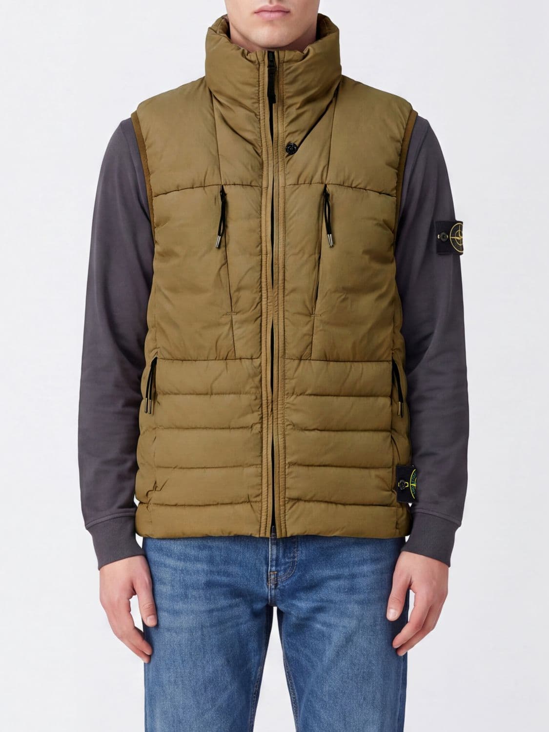 Stone Island Quilted Nylon Vest with Funnel Neck and Compass Logo