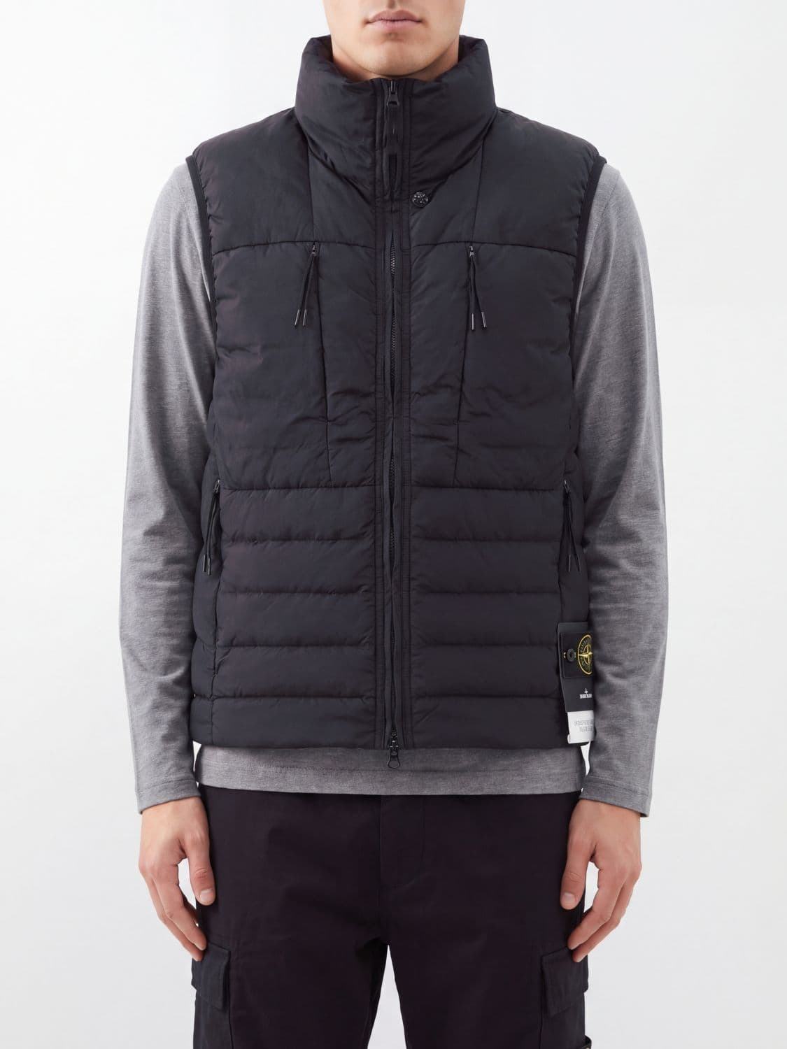 Stone Island Quilted Nylon Vest with Funnel Neck and Compass Logo