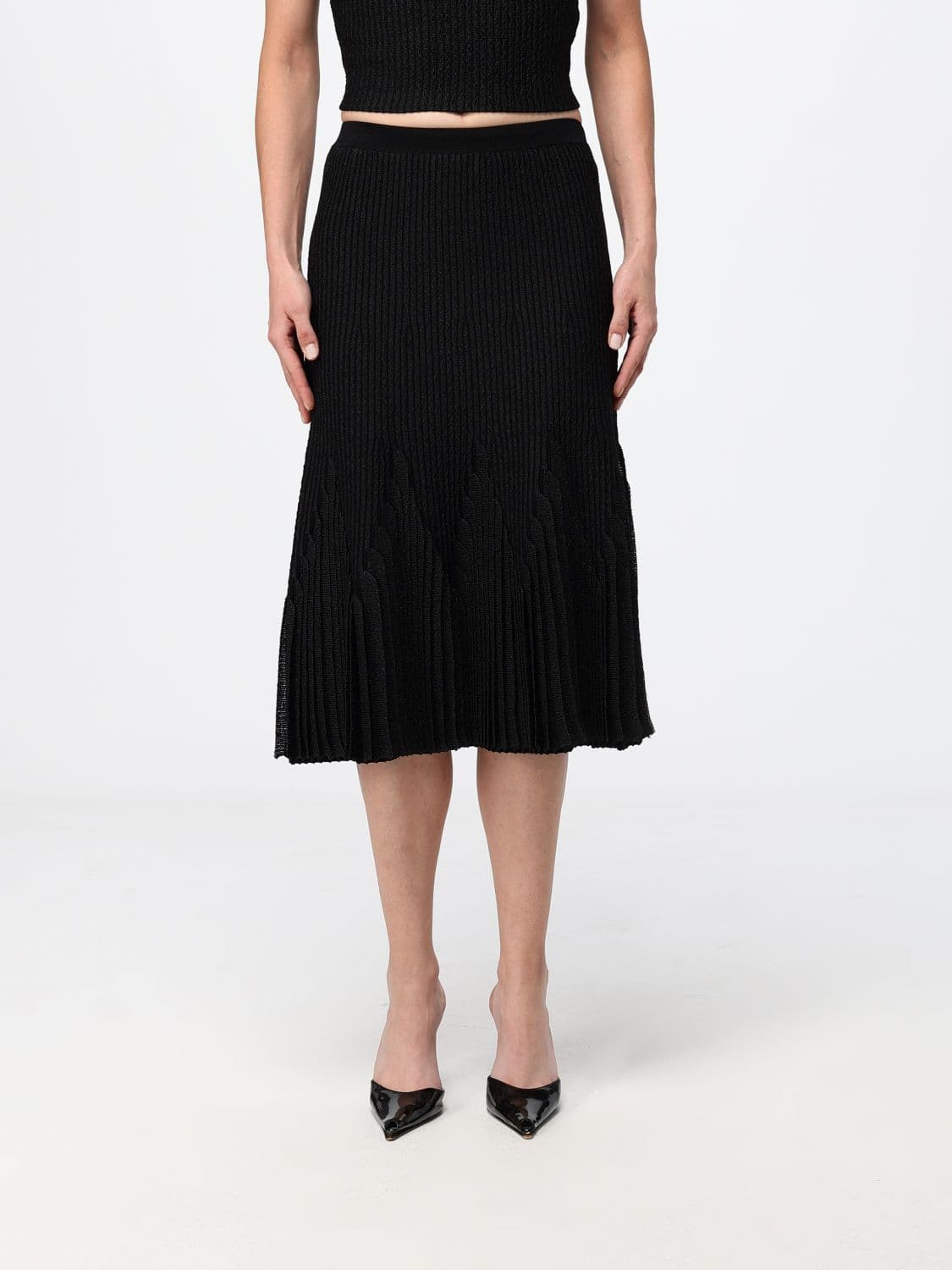 Elisabetta Franchi High-Waisted Midi Knit Skirt with Straight Hem