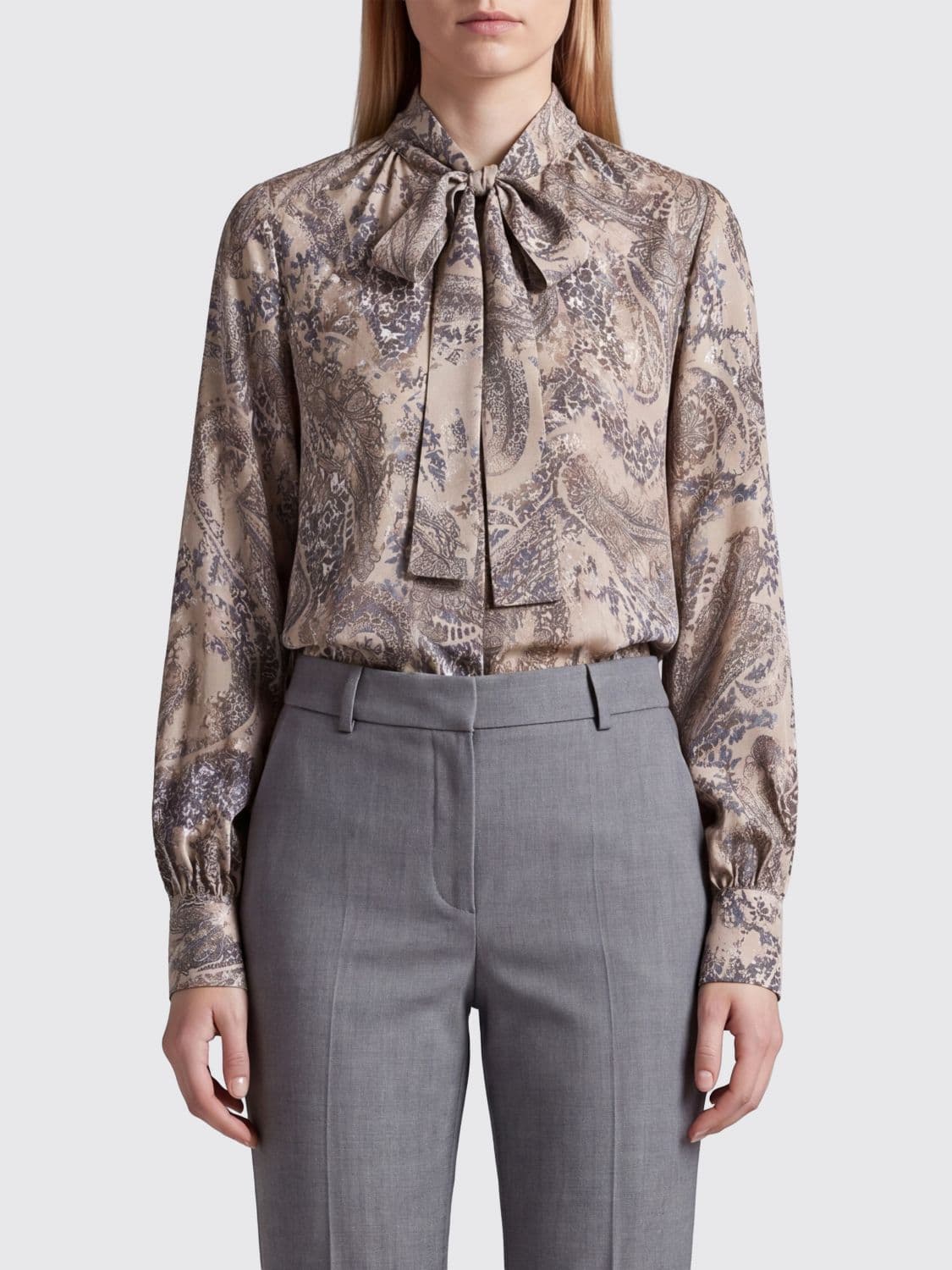 Liu Jo Ethnic Print Viscose Shirt with Pussy-Bow Collar