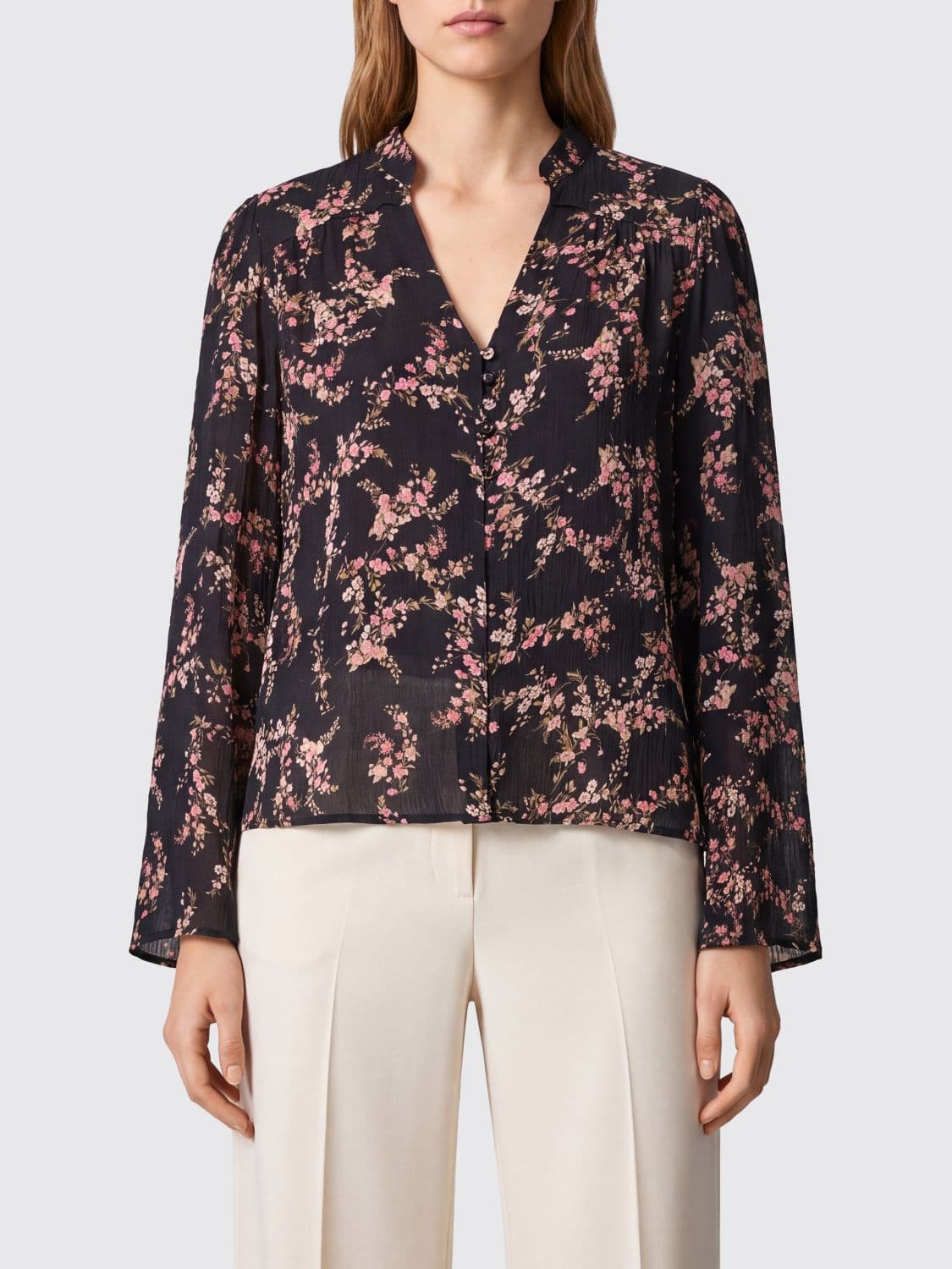 Twinset Floral Print Viscose Shirt with V-Neck